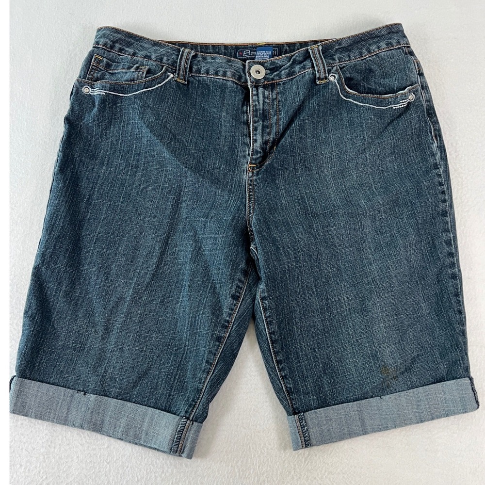 Y2K Baccini Denim Bermuda Shorts Womens 16 Blue Good Rhinestone Cuffed Stretch
